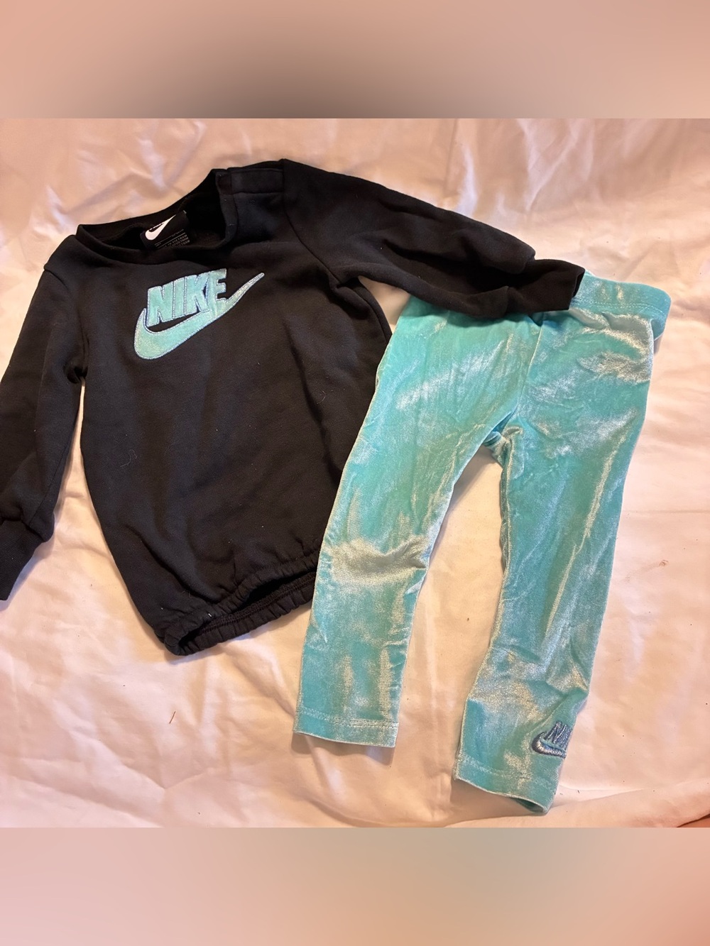 Nike Kids Black Sweatshirt with Aqua Velvet Leggings